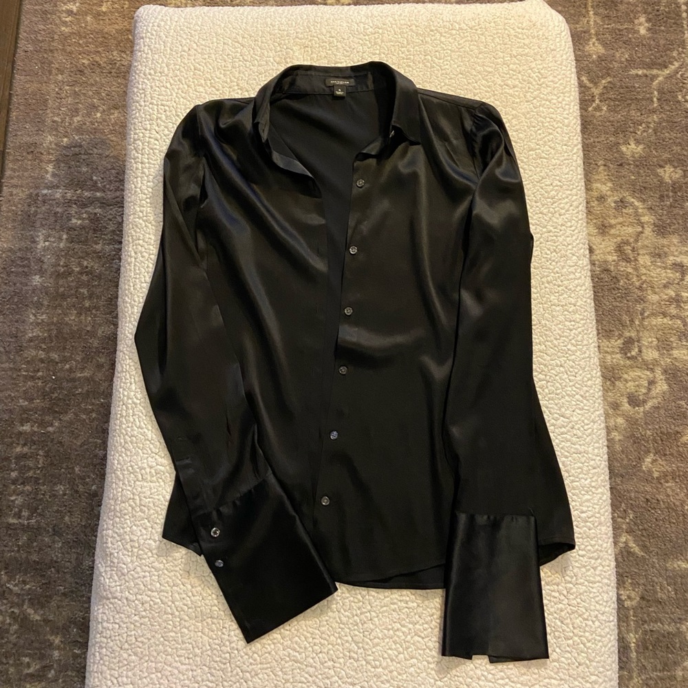 Ann Taylor Silk Black Button-down